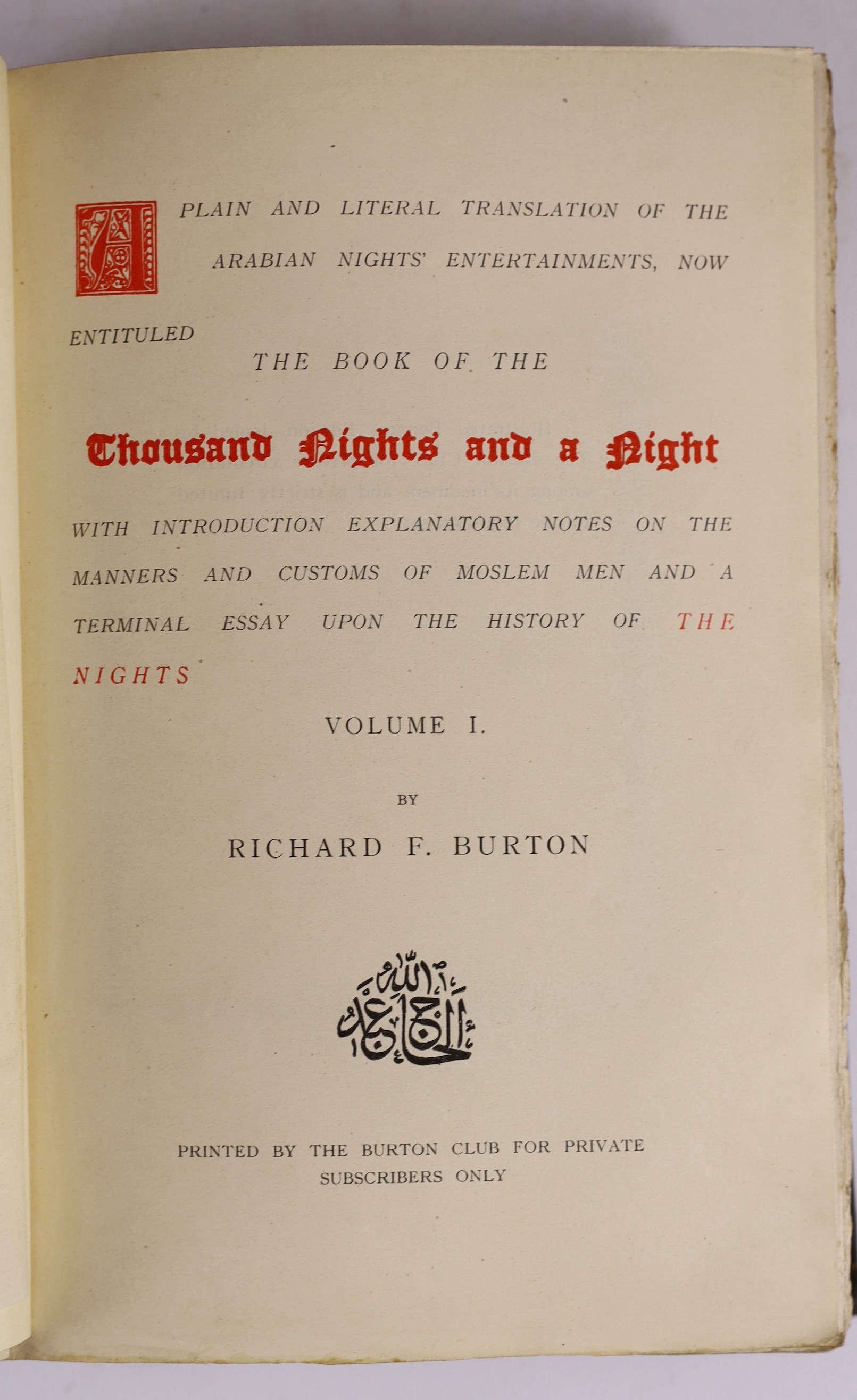 Burton, Richard (translator) - The Book of a Thousand Nights and a Night, Benares edition, 10 vols and 7 Supplemental Nights, 8vo, cloth, The Burton Club, [1903-1920] (17)